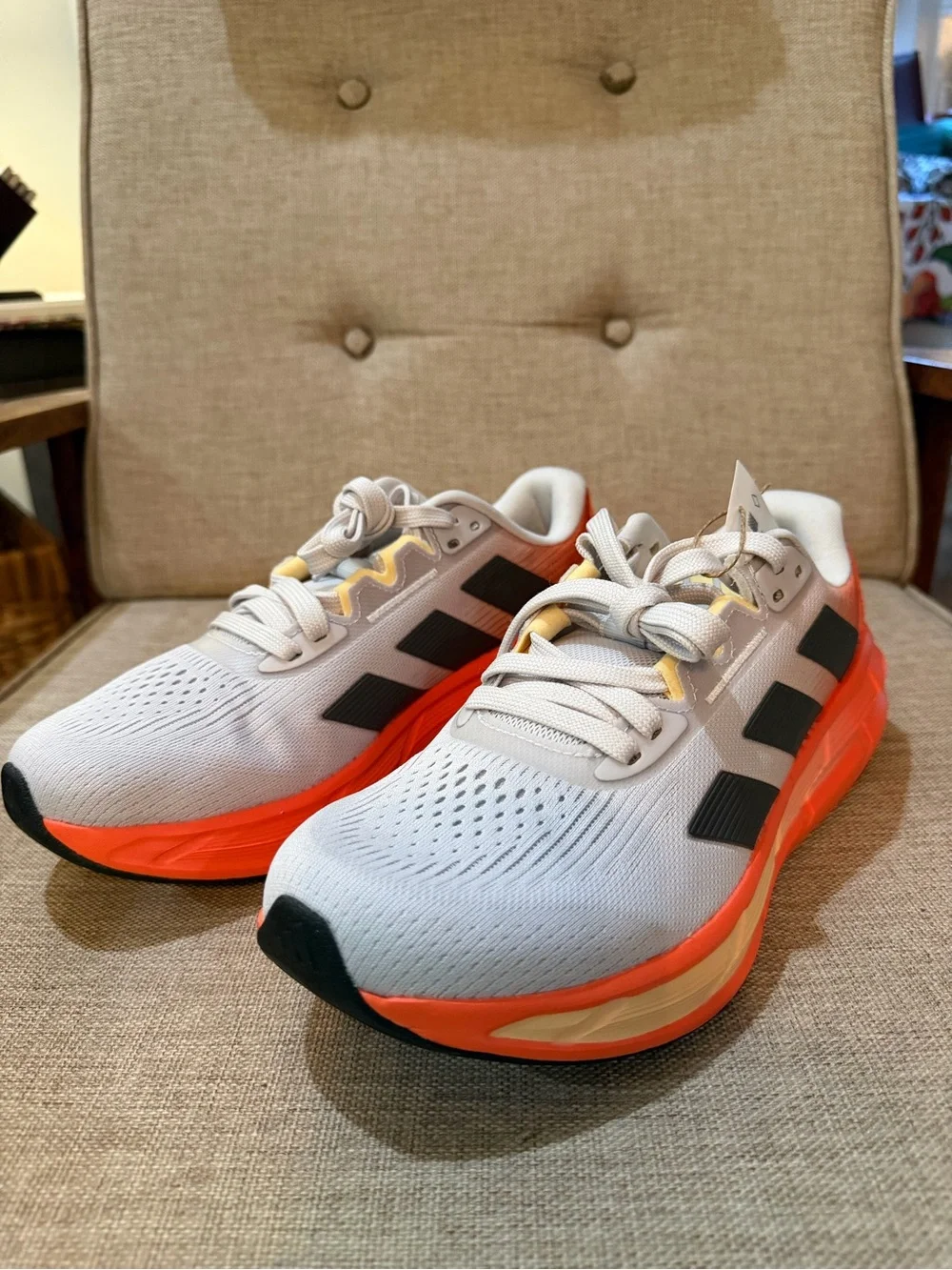 Men's Adidas Performance Running Shoes - White with Orange Accents
